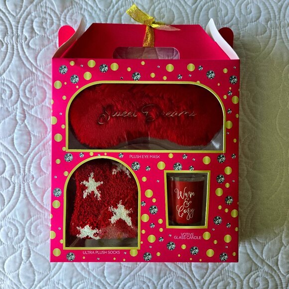 Tri-Coastal Design Other - Shimmer Shine Unwind Gift Set with Plush Eye Mask & Socks & Cranberry Fig Candle
